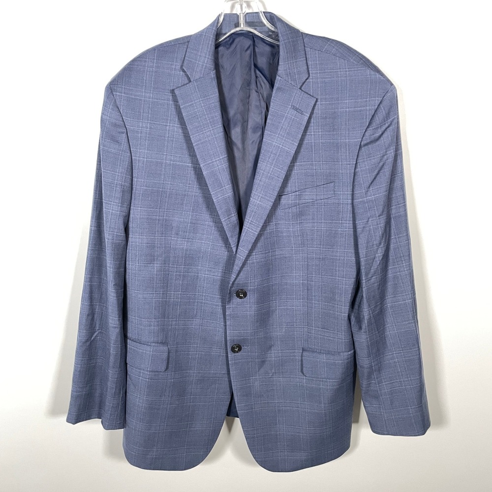 Jos A Bank 1905 Tailored Fit Blue Plaid Wool Blend Blazer Jacket 46R